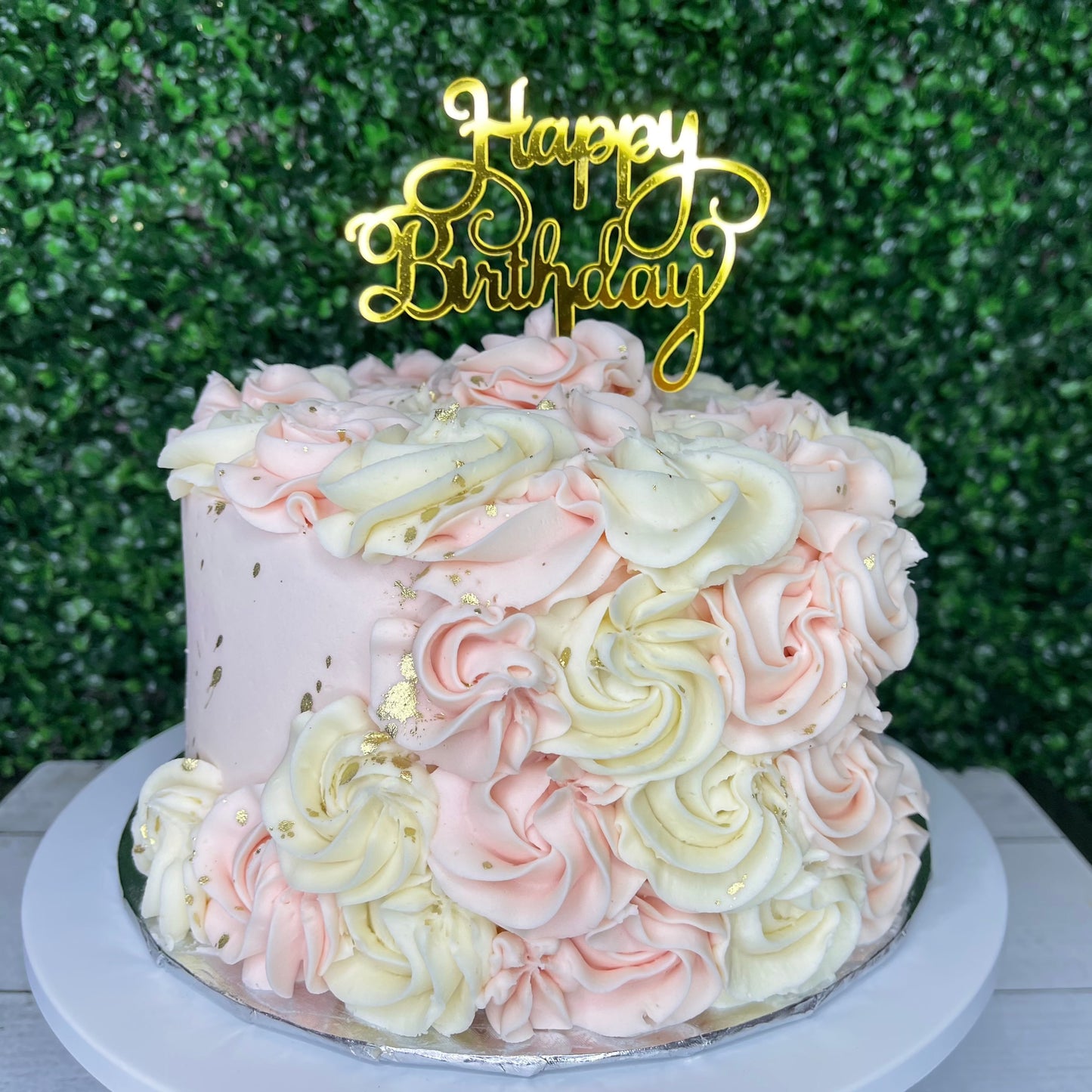 Best pink and white rosette cake with Happy Birthday topper in Oxford, MS