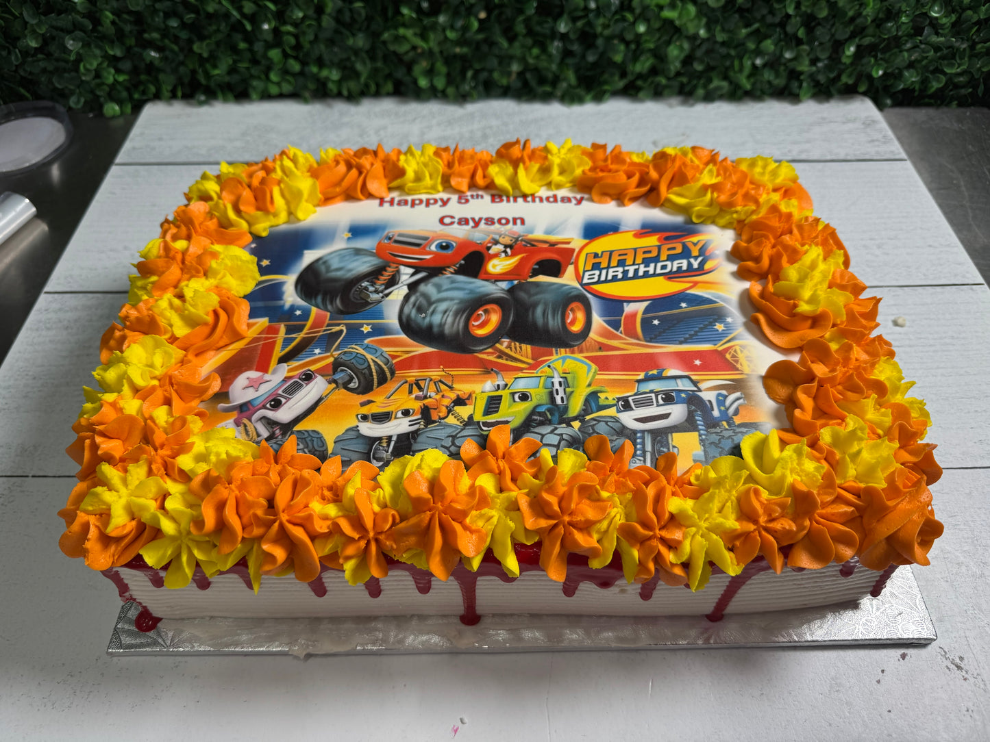 Add cake drip to sheet cake