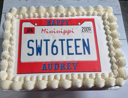 Perosnalized License Plate Sheet Cake